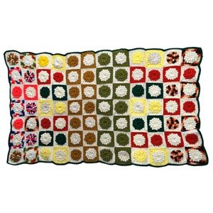 Handmade Crochet Granny Square Floral Popcorn Stitch Afghan Blanket 32x51